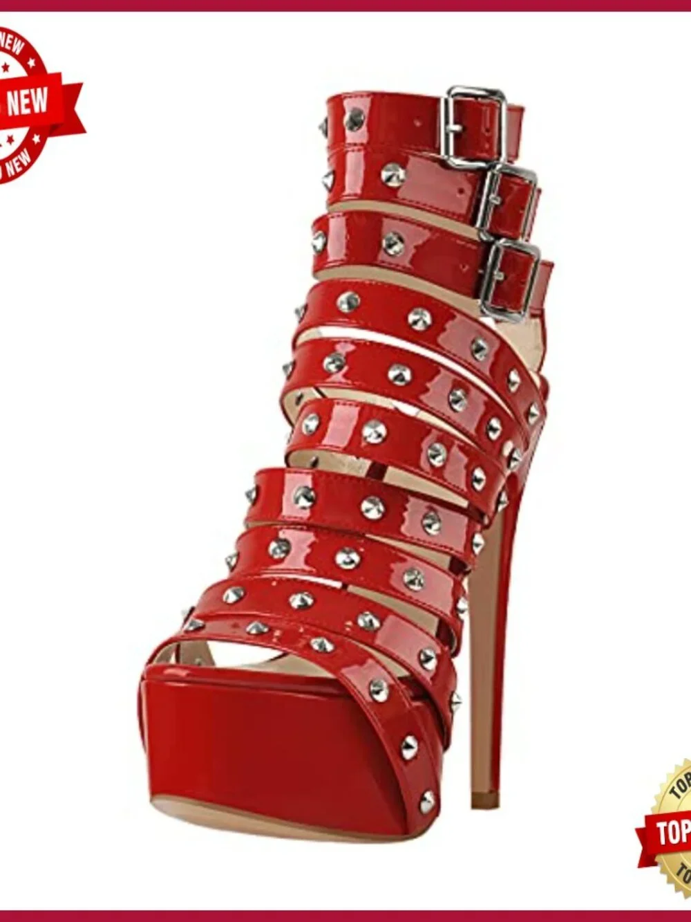 Studded Rivet Platform Stiletto Heels Punk Buckle Sandals Women's Size